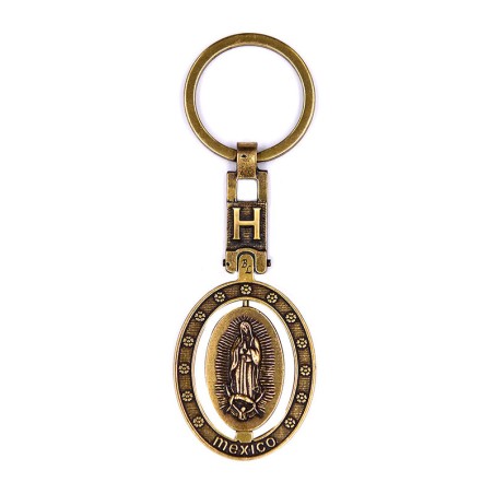 Llavero de latón letra H con Virgen de Guadalupe, souvenir o regalo de México, CDMX