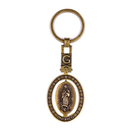 Llavero de latón letra G con Virgen de Guadalupe, souvenir o regalo de México, CDMX