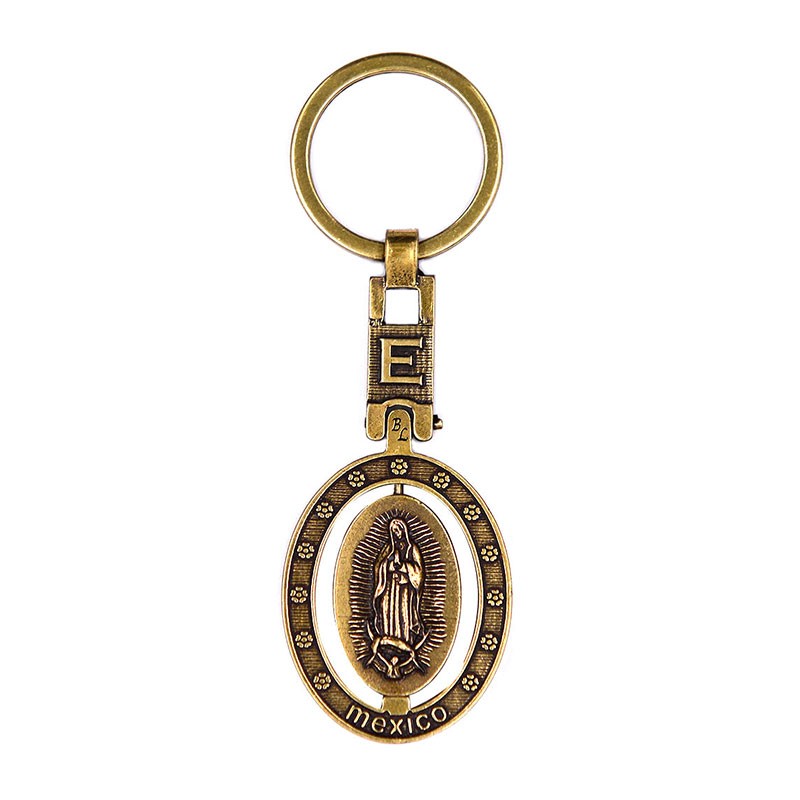 Llavero de latón letra E con Virgen de Guadalupe, souvenir o regalo de México, CDMX