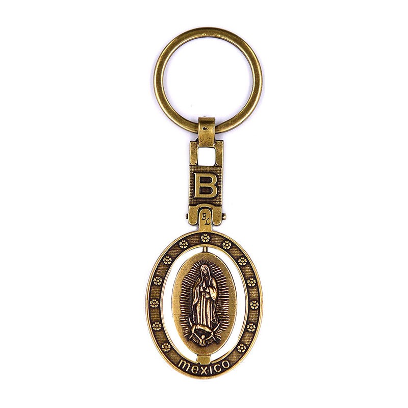 Llavero de latón letra B con Virgen de Guadalupe, souvenir o regalo de México, CDMX