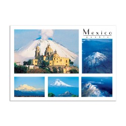 Tarjeta postal con varias vistas del Popocatepetl, souvenir y recuerdo de la Ciudad de México, CDMX.