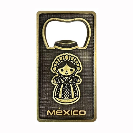 Magneto destapador de latón con el Calendario Azteca. Souvenir de la Ciudad de México, CDMX.