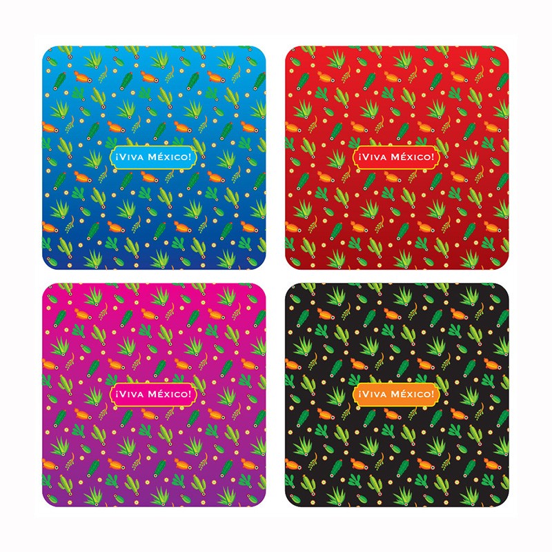 Set de 4 portavasos calavera, típico del día de muertos en México, Recuerdo de la Ciudad de México, CDMX.