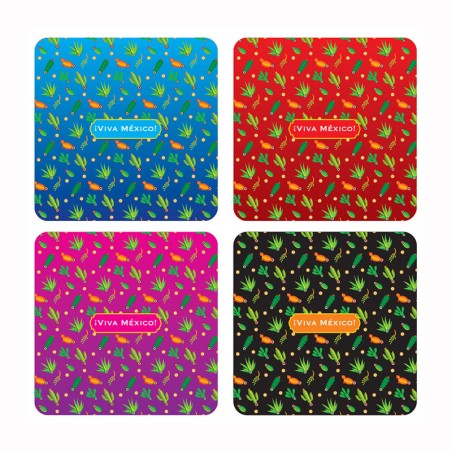 Set de 4 portavasos calavera, típico del día de muertos en México, Recuerdo de la Ciudad de México, CDMX.