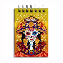 Libreta de apunte con ilustracion de una catrina, típica del día de muertos. Souvenir y recuerdo de la Ciudad de México, CDMX.