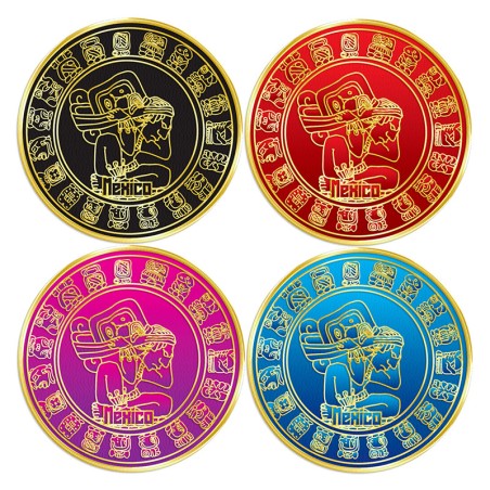 Set de 4 portavasos Calendario Maya, emblemático de la cultura maya, Souvenir de la Ciudad de México.