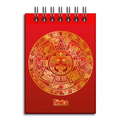 Libreta de apunte con la ilustracion del Calendario Azteca, emblemático de la cultura prehispánica en México. Souvenir y recuerd