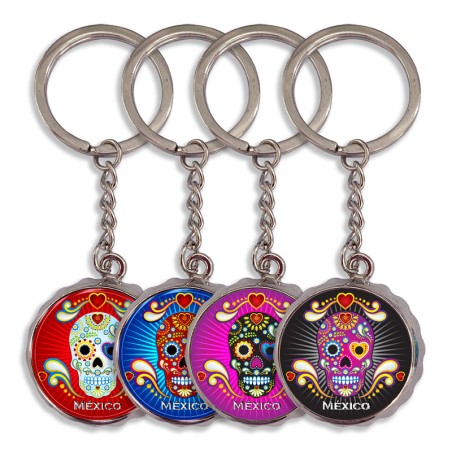 Llavero corcholata de metal calavera, Souvenir Ciudad de Mexico, CDMX.