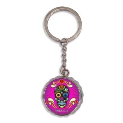 Llavero corcholata de metal calavera, Souvenir Ciudad de Mexico, CDMX.