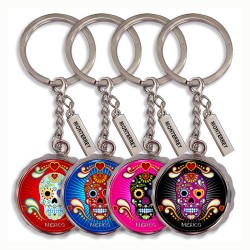 Llavero corcholata de metal calavera, Souvenir de Monterrey, México.