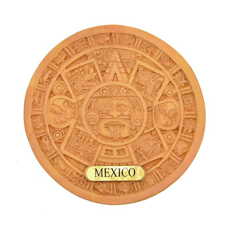 Magneto de resina Calendario Azteca. Souvenir y recuerdo de Monterrey, Mexico.
