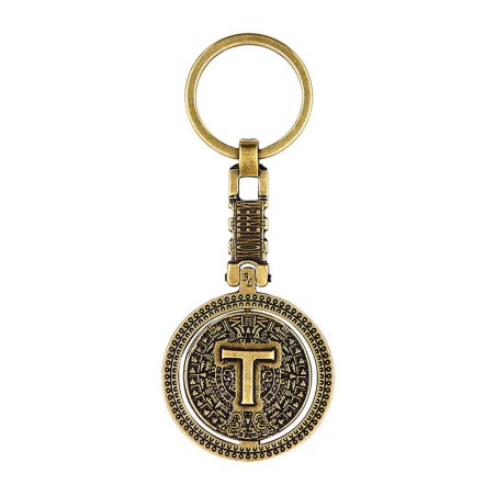 Llavero de latón con Calendario Azteca, souvenir o regalo de Monterrey.