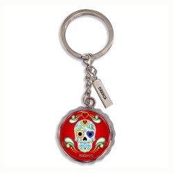 Llavero corcholata de metal calavera, Souvenir de Oaxaca, México.