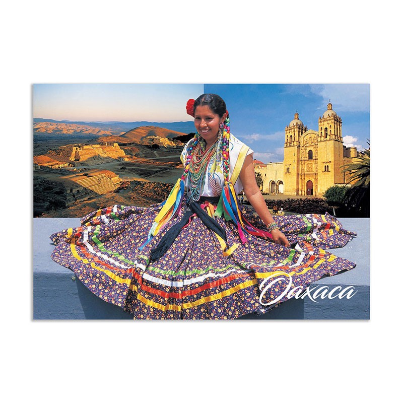 Tarjeta postal Guelaguetza y vistas de Oaxaca, souvenir y recuerdo de Oaxaca,Mexico.