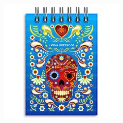 Libreta de apunte con ilustracion de una calavera, típica del dia de muertos. Souvenir y recuerdo de Puebla, Mexico.