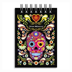 Libreta de apunte con ilustracion de una calavera, típica del dia de muertos. Souvenir y recuerdo de Puebla, Mexico.