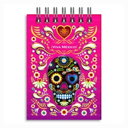 Libreta de apunte con ilustracion de una calavera, típica del dia de muertos. Souvenir y recuerdo de Puebla, Mexico.
