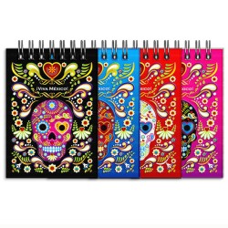 Libreta de apunte con ilustracion de una calavera, típica del dia de muertos. Souvenir y recuerdo de Puebla, Mexico.