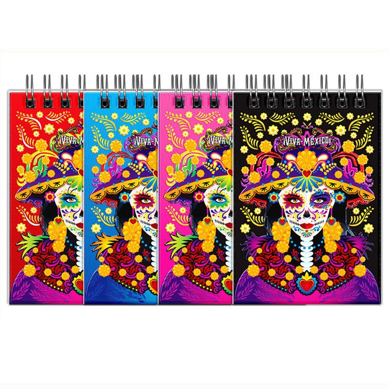 Libreta de apunte con ilustracion de una calavera, típica del dia de muertos. Souvenir y recuerdo de Puebla, Mexico.