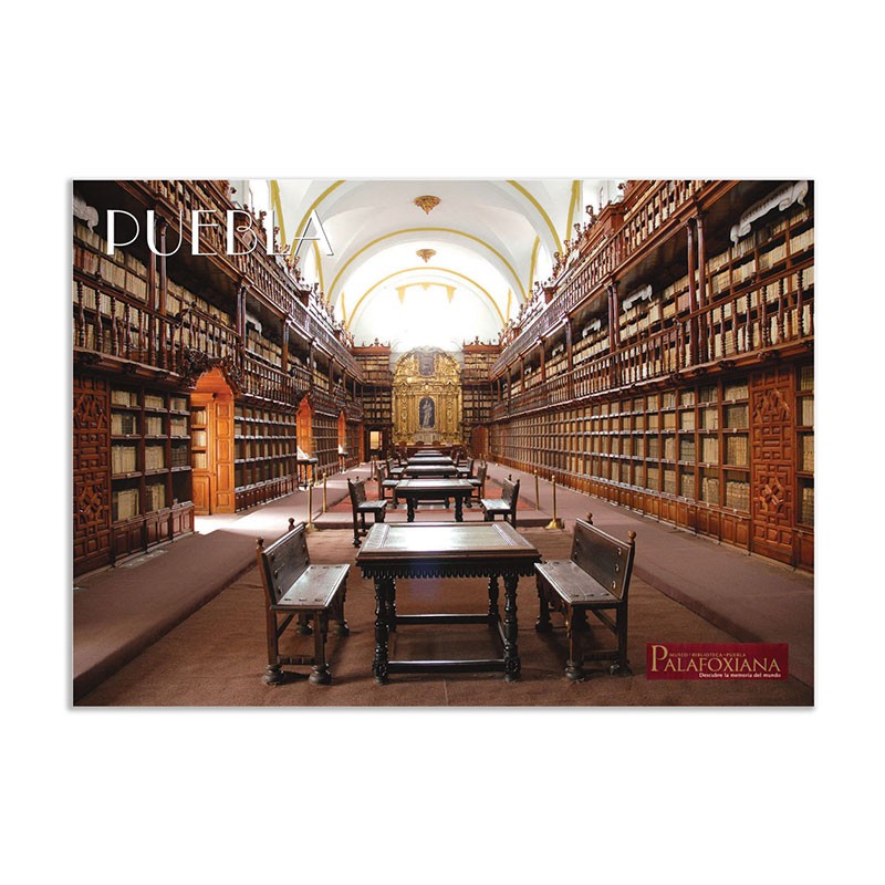 Tarjeta postal con una vista de la Biblioteca Palafoxiana, souvenir y recuerdo de Puebla, Mexico.