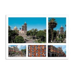 Tarjeta postal con varias vista de Puebla, souvenir y recuerdo Mexico.