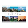 Tarjeta postal con 6 vistas de Puebla, dia y noche, souvenir y recuerdo de Puebla, Mexico.