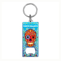 Llavero destapador de metal con calavera. Souvenir de Puerto Vallarta, México