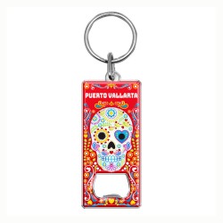 Llavero destapador de metal con calavera. Souvenir de Puerto Vallarta, México
