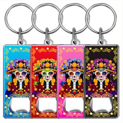 Llavero destapador de metal con catrina. Souvenir de Puerto Vallarta, México