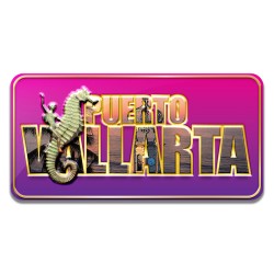 Iman en relieve "Puerto Vallarta" fondo rosa con el Caballito de mar. Souvenir y recuerdo de Puerto Vallarta.