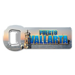 Destapador de Metal atardecer, souvenir y recuerdo de Puerto Vallarta.