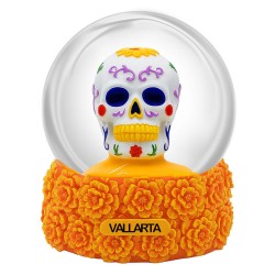 Esfera de nieve calavera y base naranja