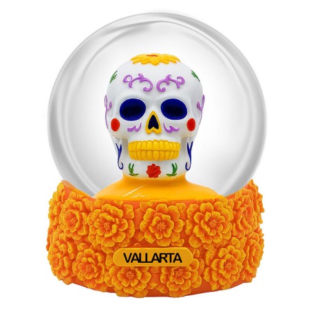 Esfera de nieve calavera y base naranja
