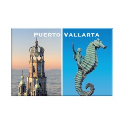 Fotoíman con 2 vistas típicas de Puerto Vallarta: Iglesia y Caballito, souvenir y recuerdo de México
