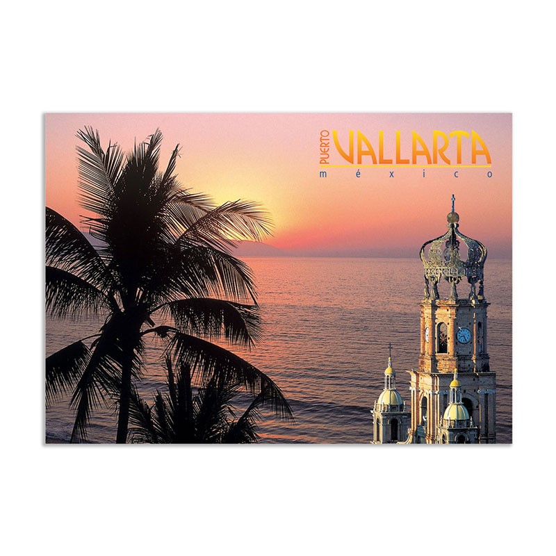 Tarjeta postal de una puesta de sol, souvenir y recuerdo de Puerto Vallarta, México