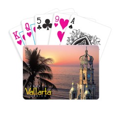 Baraja con una puesta de sol en Puerto Vallarta, souvenir y recuerdo de Puerto Vallarta, México