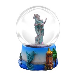 Esfera de nieve caballito de mar. Souvenir de Puerto Vallarta, México