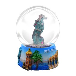 Esfera de nieve caballito de mar. Souvenir de Puerto Vallarta, México