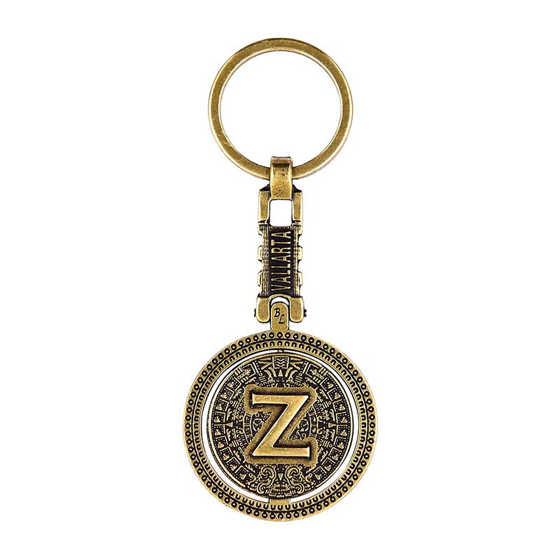 Llavero de latón letra Z con Calendario Azteca, souvenir o regalo de Puerto Vallarta México