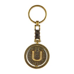 Llavero de latón letra U con Calendario Azteca, souvenir o regalo de Puerto Vallarta México