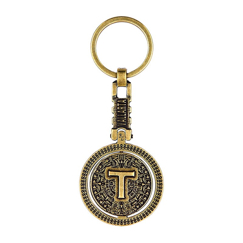Llavero de latón letra T con Calendario Azteca, souvenir o regalo de Puerto Vallarta México