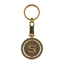 Llavero de latón letra S con Calendario Azteca, souvenir o regalo de Puerto Vallarta México