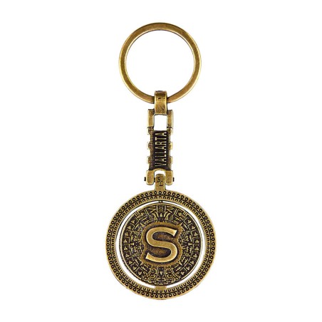 Llavero de latón letra S con Calendario Azteca, souvenir o regalo de Puerto Vallarta México