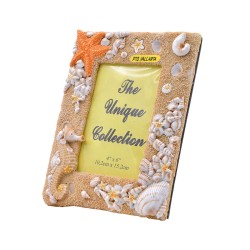 Portaretrato mediano  de resina con acabado Arena e ilustración de un caballito de mar. Souvenirs y recuerdos de Puerto Vallarta