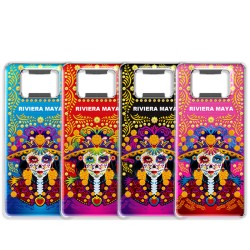 Magneto destapador de metal con catrina. Souvenir de la Riviera Maya, México