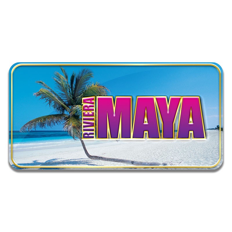 Iman 3D playa con palmera, souvenir y recuerdo de la Riviera Maya.