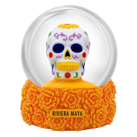 Esfera de nieve calavera y base naranja