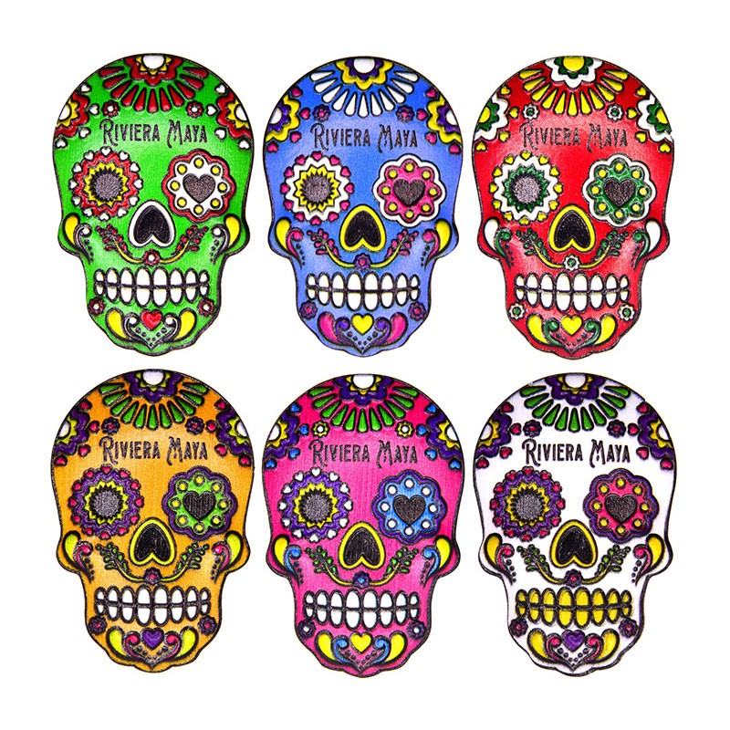 Magneto de Resina en forma de calavera, 6 colores. Souvenir, recuerdo de la Riviera Maya, México