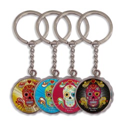 Llavero corcholata de metal calavera, Souvenir de la Riviera Maya, México