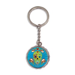 Llavero corcholata de metal calavera, Souvenir de la Riviera Maya, México